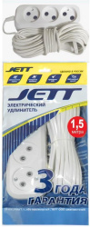 Удлинитель Jett ШВВП 2х0.75 3 роз. 1.5 м 6А белый РС-3