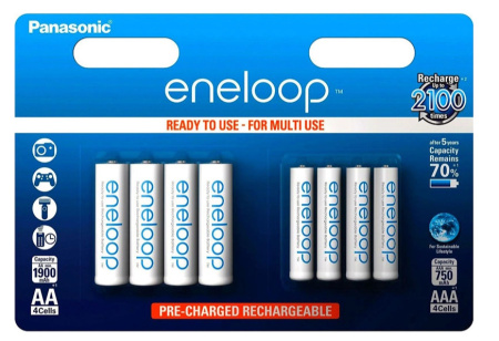 АКК Panasonic Eneloop 4x AA(1900mAh) + 4x AAA(750mAh) / 1BL-8шт