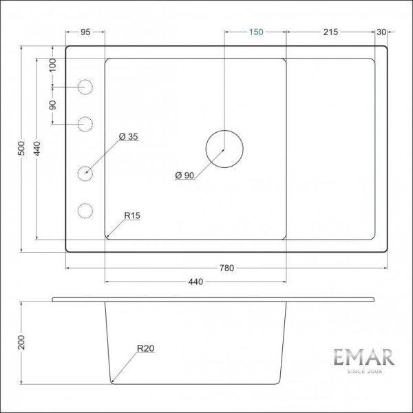 Кухонная мойка Emar EMQ-1780.Q Барит