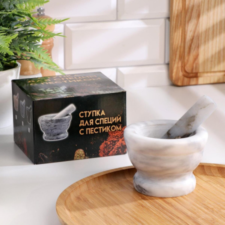 Ступка с пестиком Доляна Серый мрамор 10 см 1722238