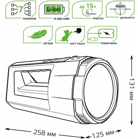 Фонарь Gauss GF702 прожекторный 17W 900lm акк. Li-ion 10000mAh (Power bank)