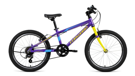 Велосипед Forward Rise 20 2.0 (20"  7ск. рост 11") 2018-19 фиолетовый/желтый