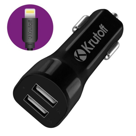 Авто З/У Krutoff CCH-01L 2xUSB, 2.1A + кабел Lightning Black