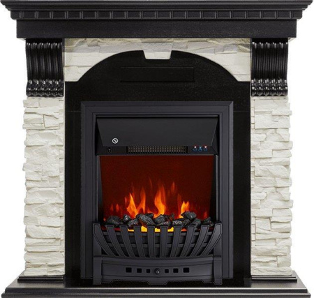 Каминокомплект: Портал Dublin арочный сланец белый, венге с очагом Royal Flame Aspen Black