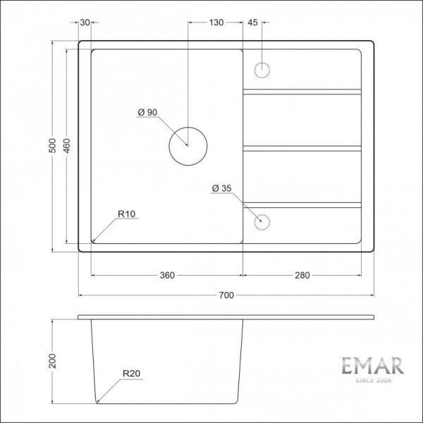 Кухонная мойка Emar EMQ-1700.Q Оникс