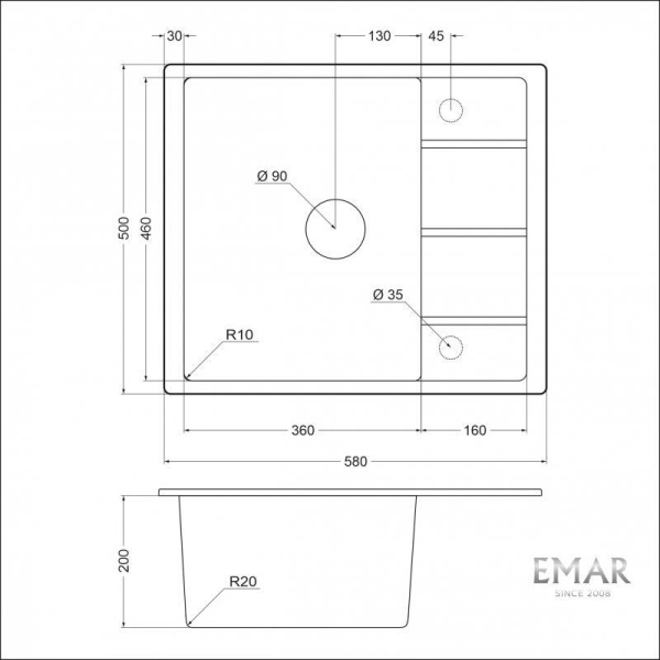 Кухонная мойка Emar EMQ-1580.Q Оникс