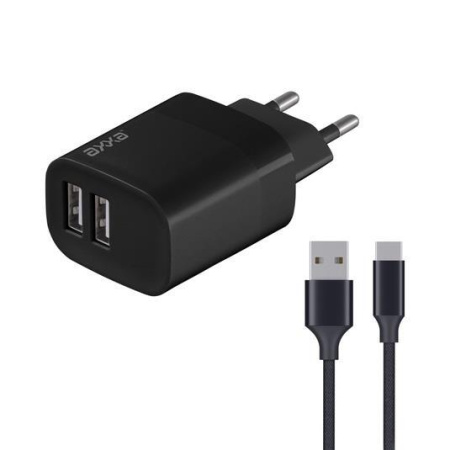 СЗУ Axxa 2 USB 2.4А + Кабель Type-C Black 2408
