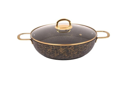 Сотейник Kukmara Грация Черный/золото 4,5 л/ 30 см с ручками, со стеклянной крышкой сгчз308а 