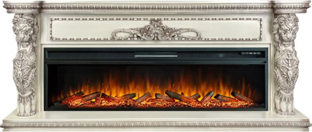 Каминокомплект: Портал Windsor слоновая кость, темная патина с очагом Royal Flame Vision 60 LOG LED
