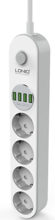 Сетевой фильтр с USB зарядкой LDNIO SE4432 (4USB, AUTO-ID 3.0, 2м) Gray